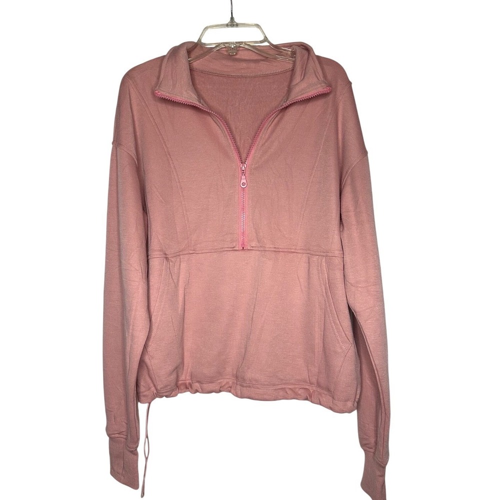 Pink Half Zip Pullover Faux Fur Lined With thumb hole Lounge Sweatshirt Sz S